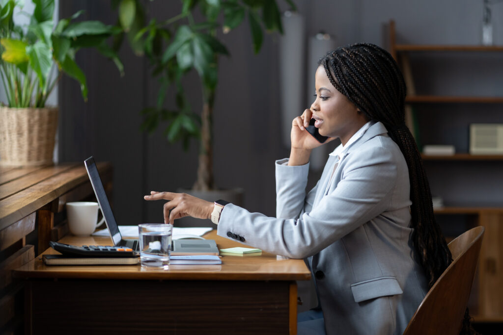 businesswoman calling business partner 