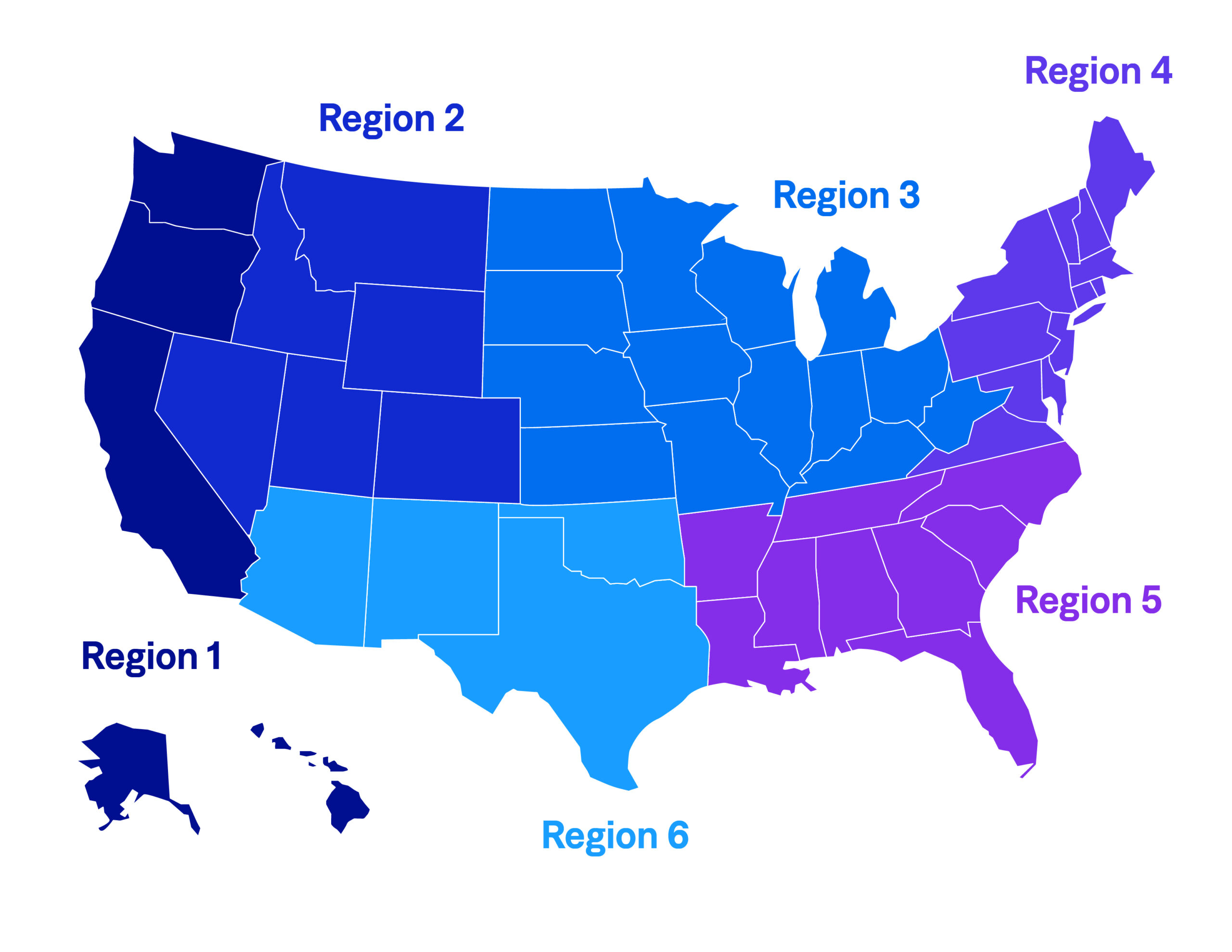 six region map of the USA