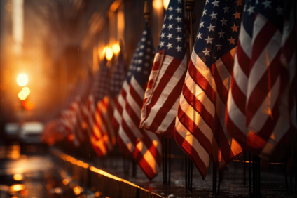 American flags in a cemetery