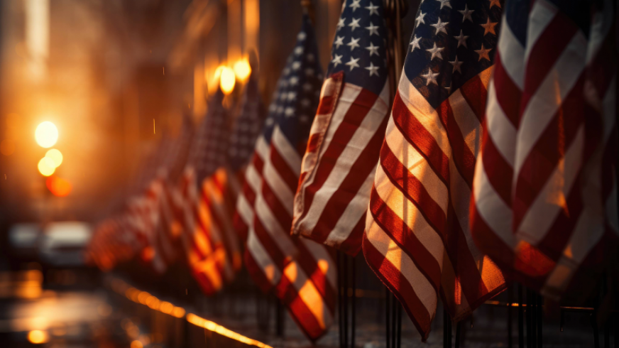 American flags in a cemetery